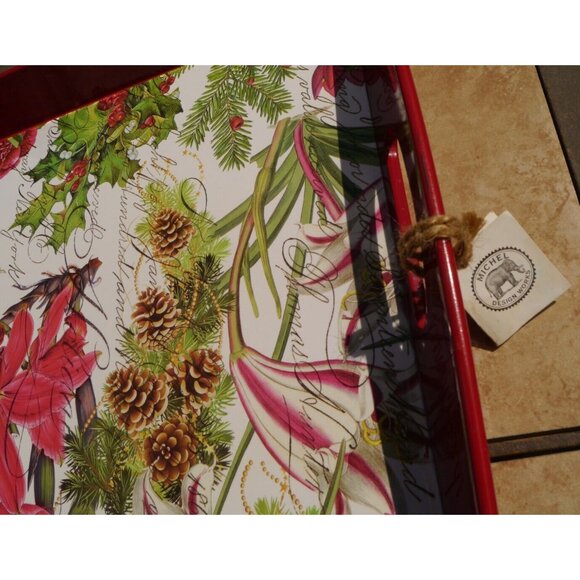 Lacqured Tray Michel Design Works Christmas Holiday 19 x 13 x 2 Decoupage Wooden - Picture 5 of 16